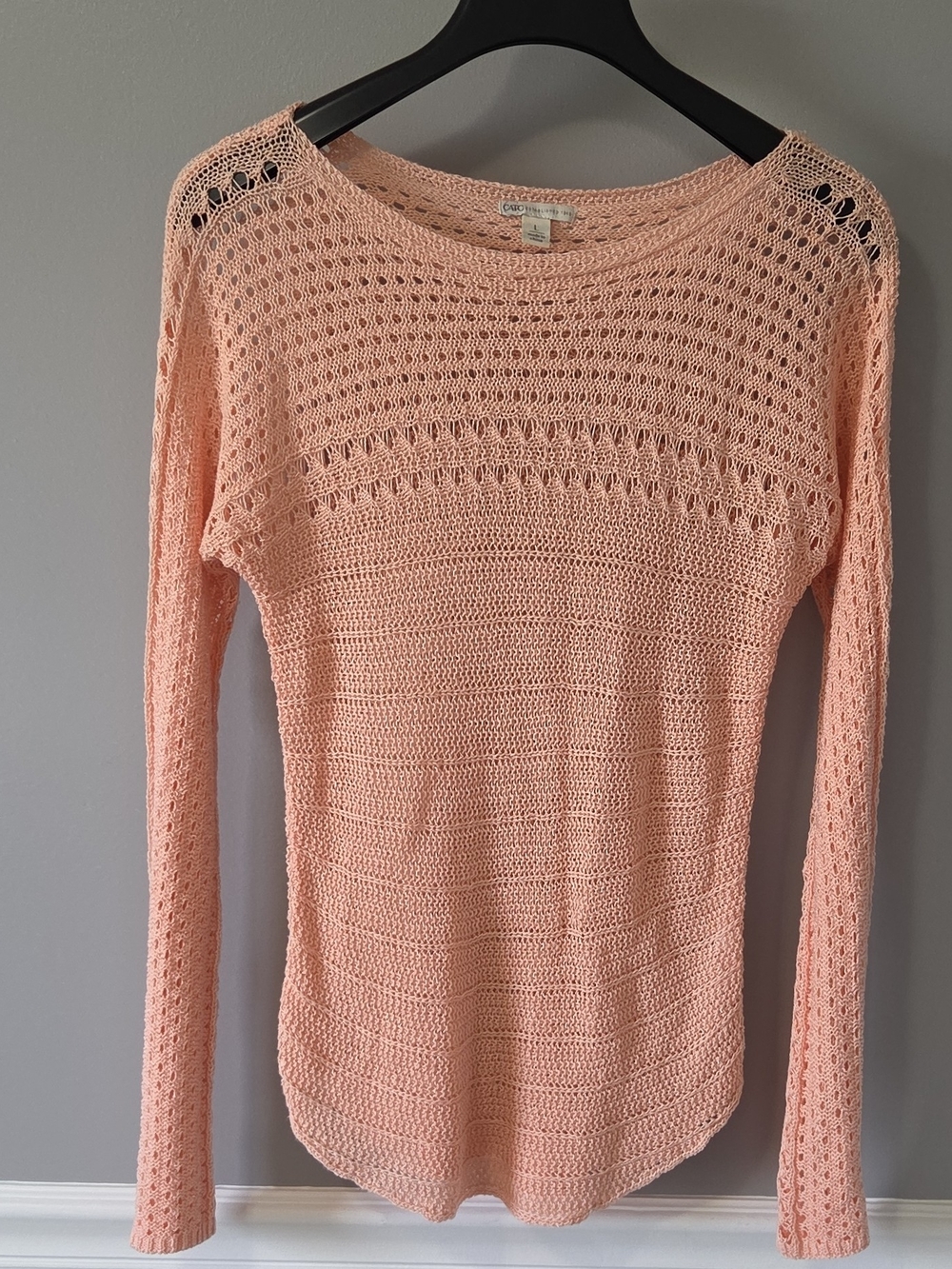Cato Light Peach Crochet Open-Knit Women's Light Sweater Size L